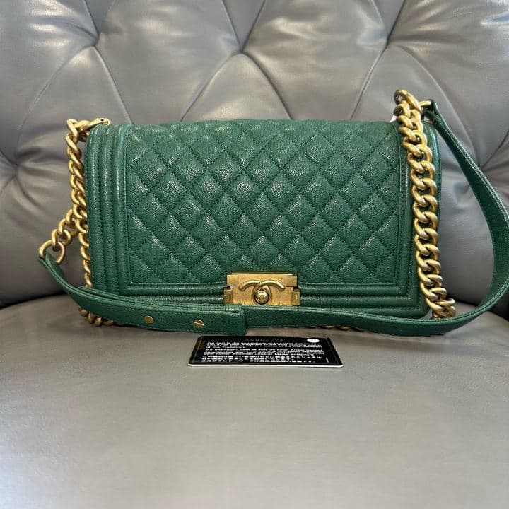 Chanel Boy Bag, Green, condition grade A