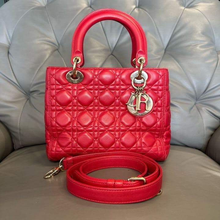 Dior Lady Dior Medium, Red, condition grade A