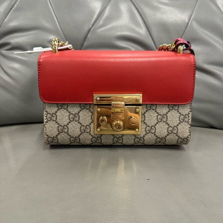 Gucci Padlock Top Handle Bag, Beige / Red, condition grade A