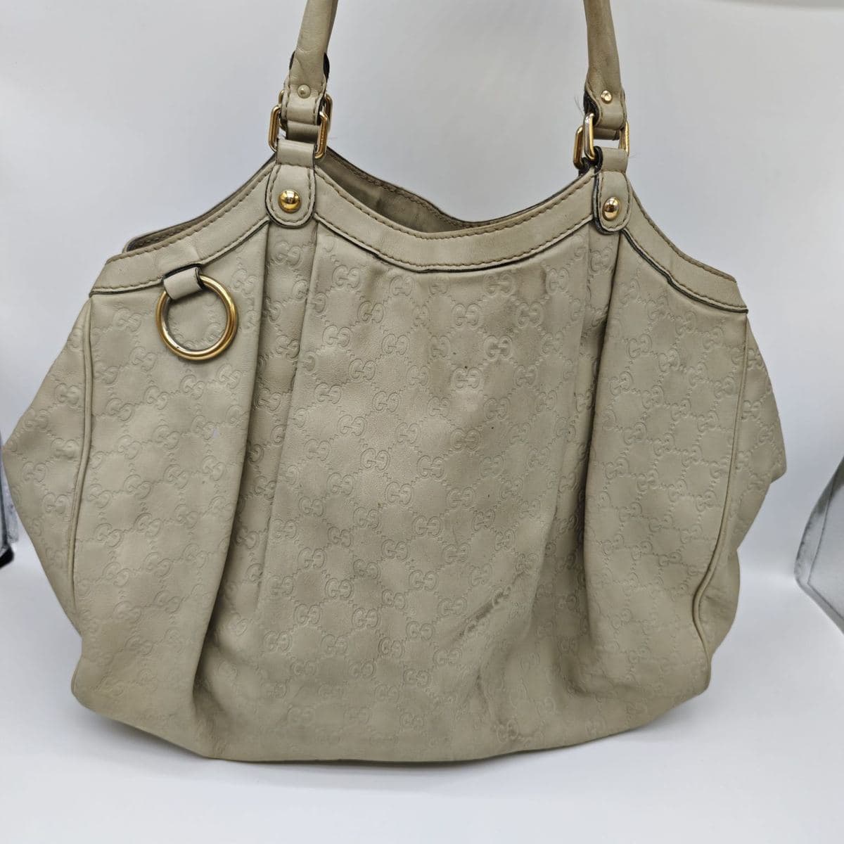 Gucci Embossed Leather Tote, White, condition grade A