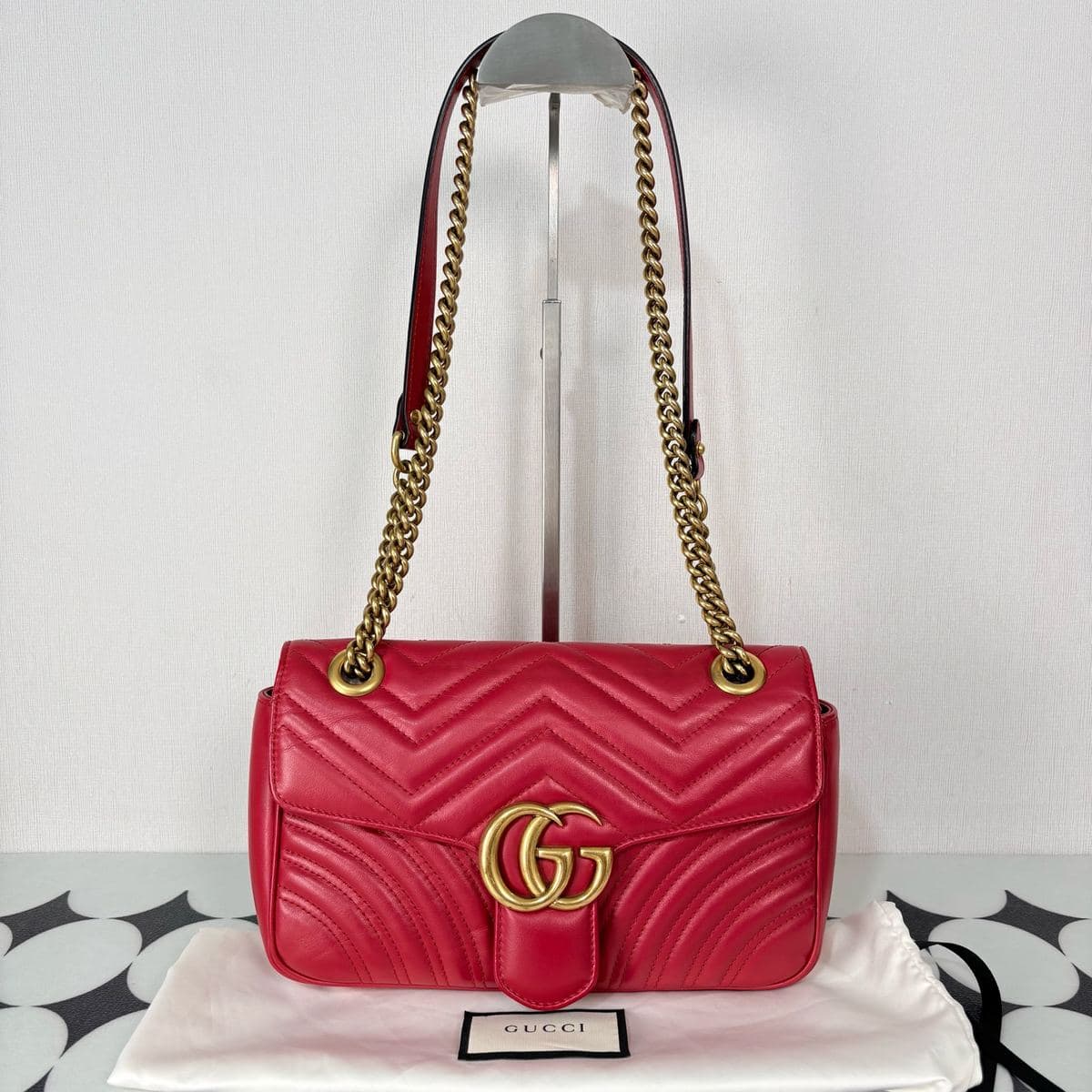 Gucci GG Marmont 26 Chain Shoulder Bag, Red, condition grade A
