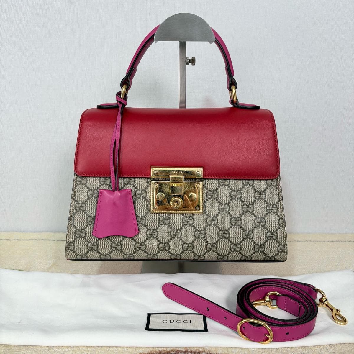 Gucci Padlock Top Handle Bag, Beige / Red, condition grade A