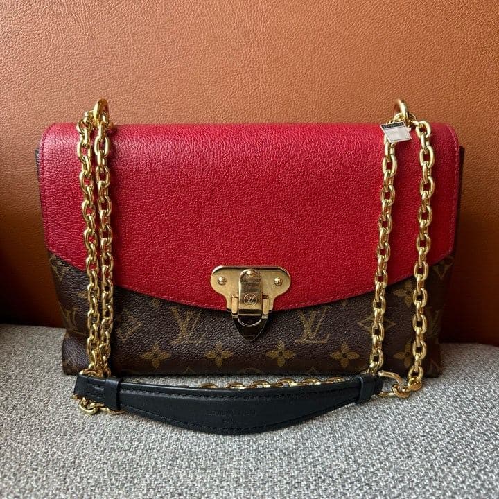 Louis Vuitton Monogram Envelope Bag, Brown / Red, condition grade A