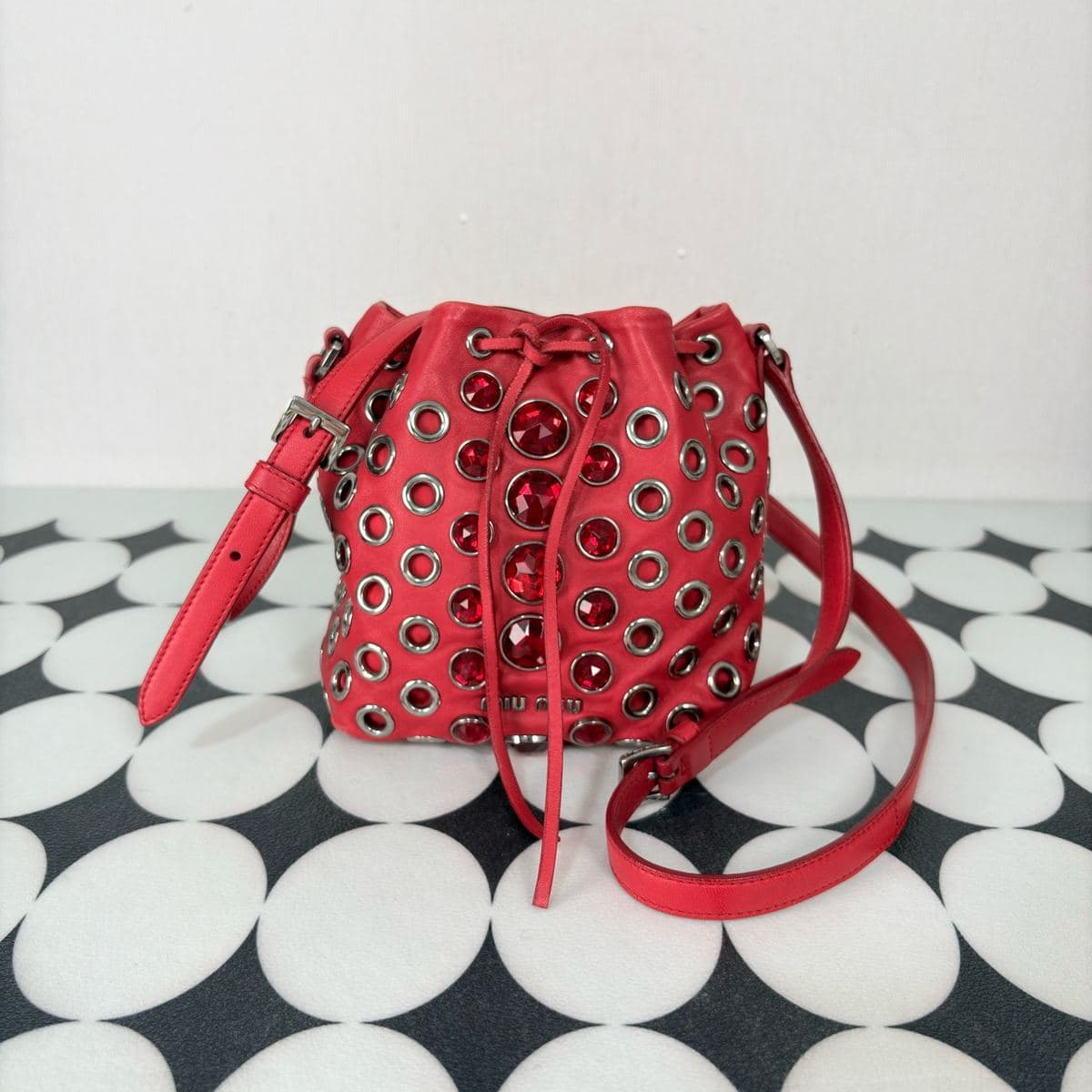 Miu Miu Crystal Cut-out Bucket Bag, Red, condition grade A