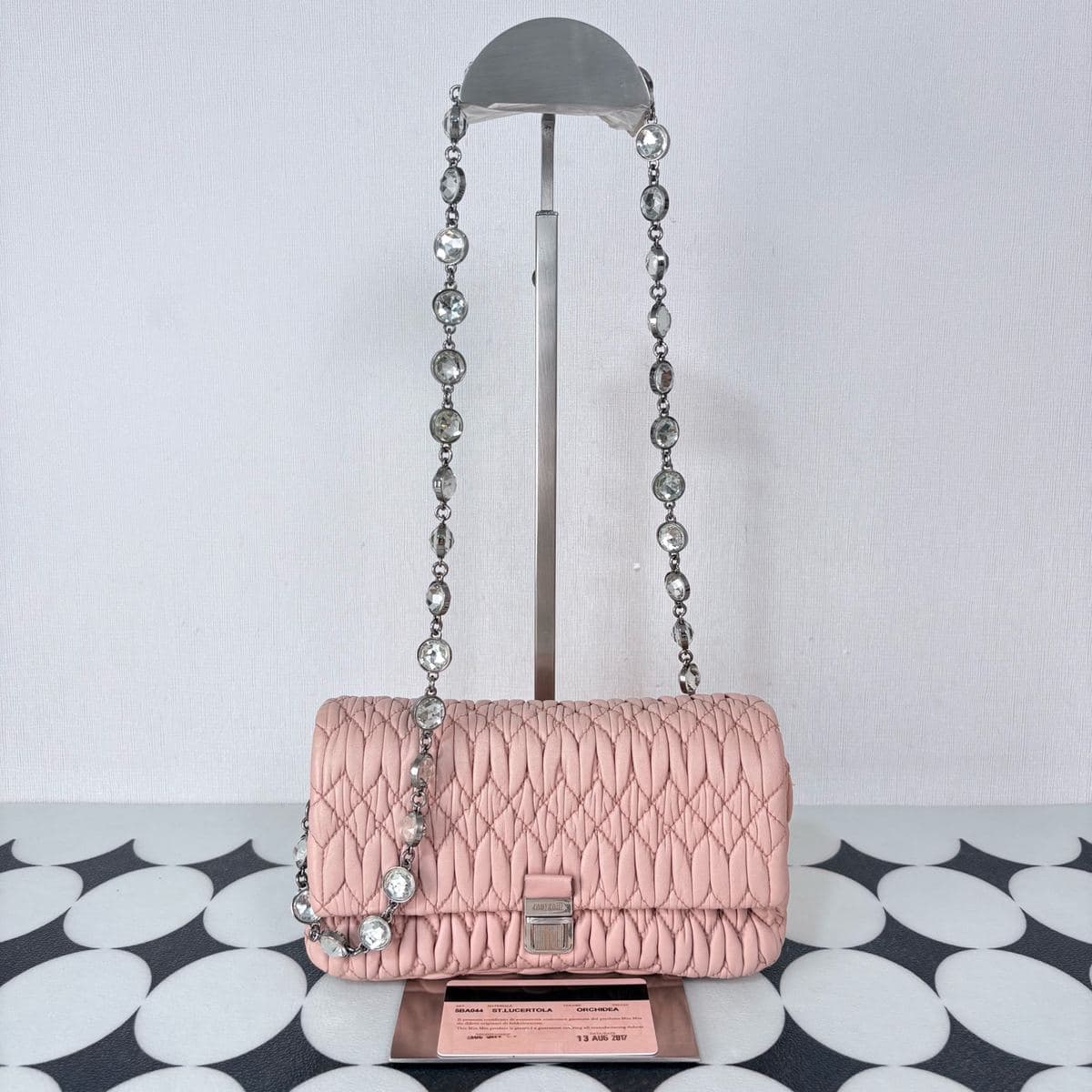 Miu Miu Matelassé Crystal Chain Bag, Nude pink, condition grade A