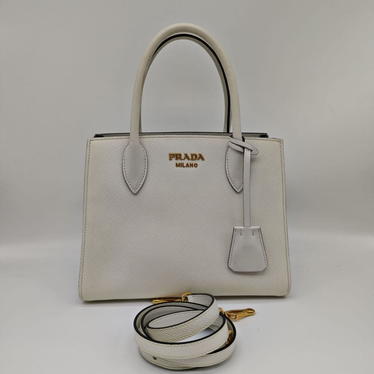 Prada Saffiano Top Handle Bag, White, condition grade A