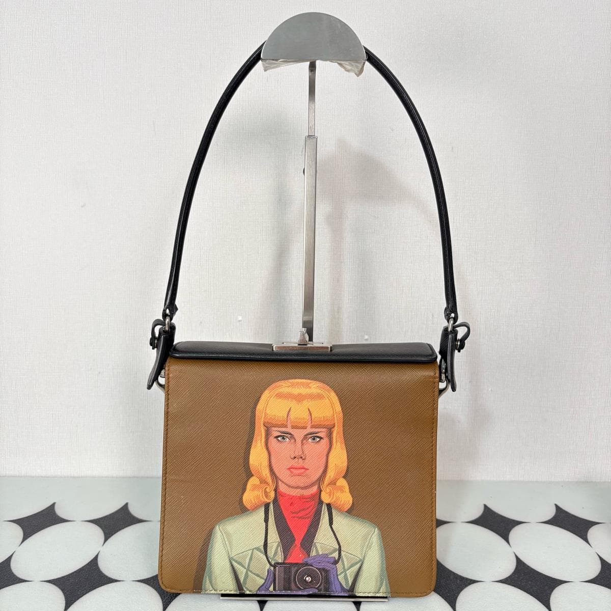 Prada Portrait Print Shoulder Bag, , condition grade A
